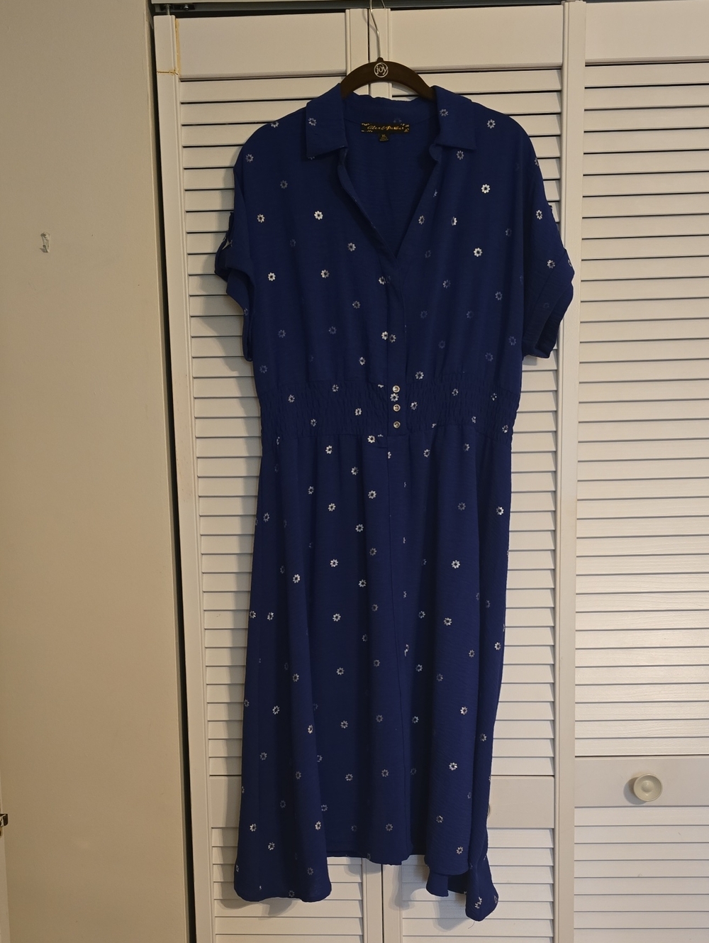 Cobalt Blue Floral Button-Front Women’s Dress